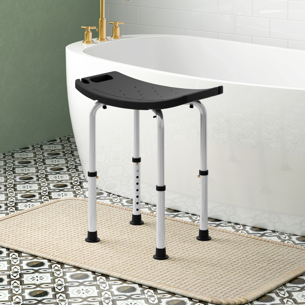 HOMCOM Adjustable Height Non-Slip Aluminium Shower Stool, Black