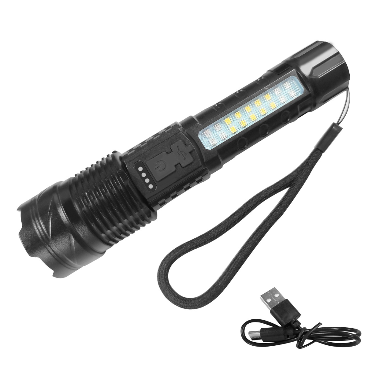 (2Pack)USB Rechargeable LED Flashlight Adjustable Focus Camping Hiking Outdoor Flashlight Work light