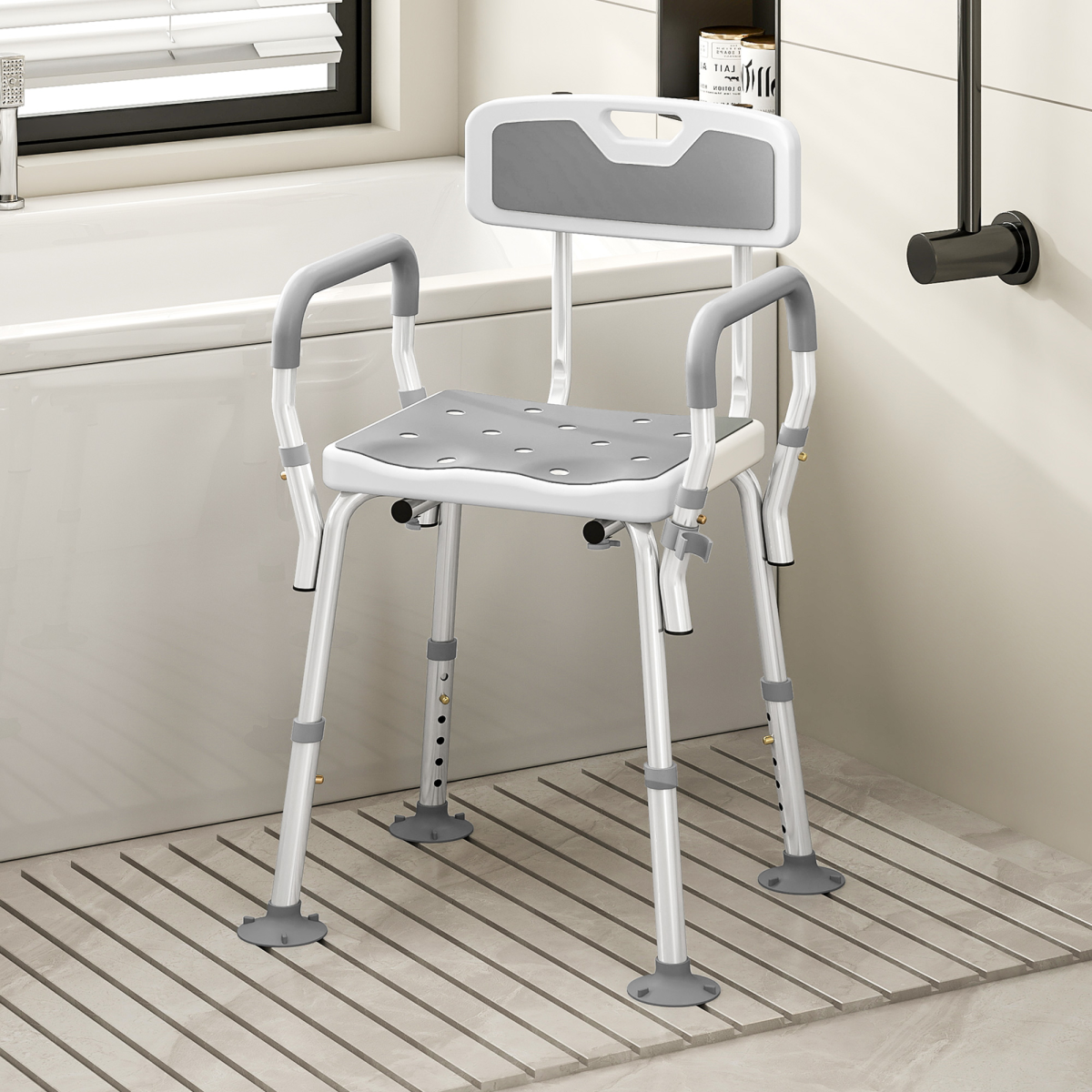 HOMCOM Adjustable Padded Bath Stool with Arms and Back