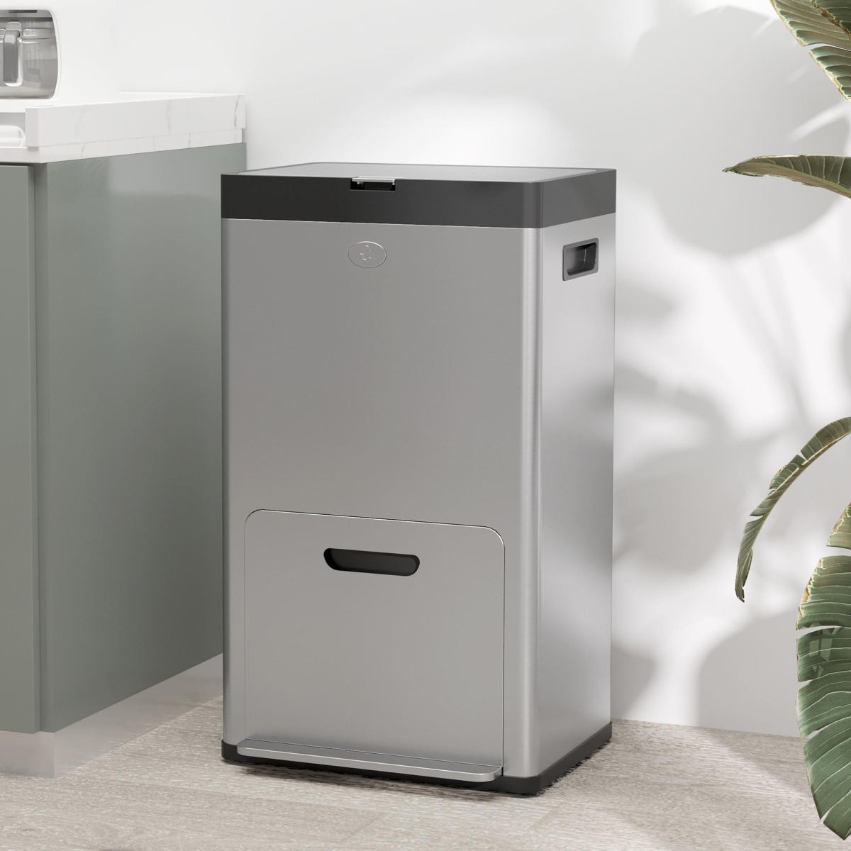 HOMCOM 3-Compartment 56L Stainless Steel Pedal Bin with Wheels
