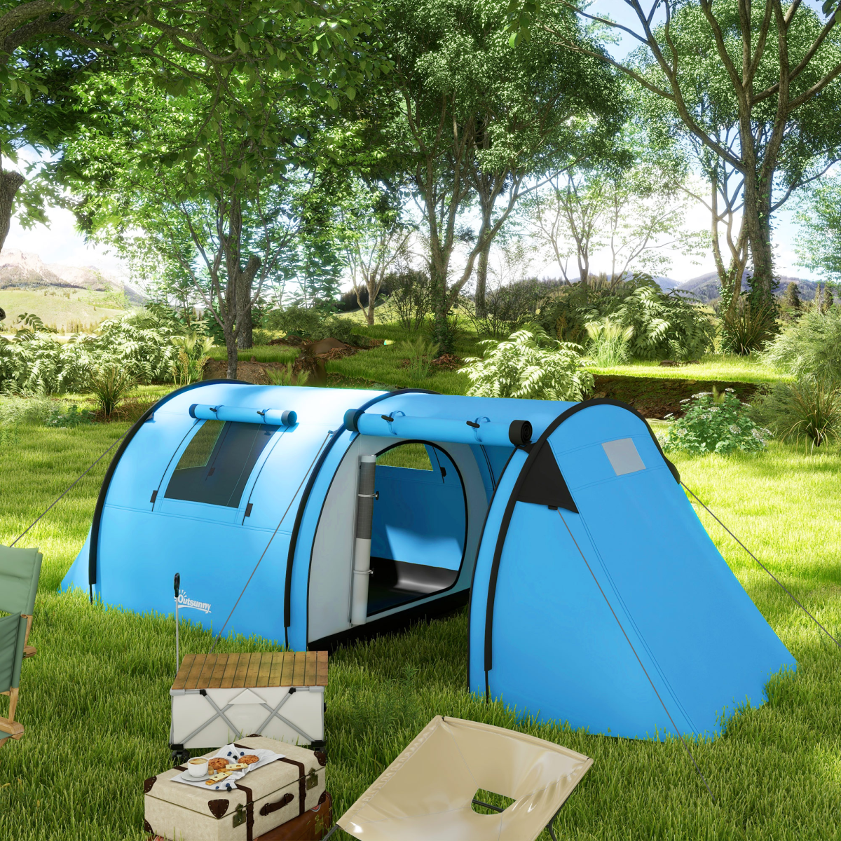 Outsunny 2-Room Camping Tent for 3-4 People, 3000mm Waterproof