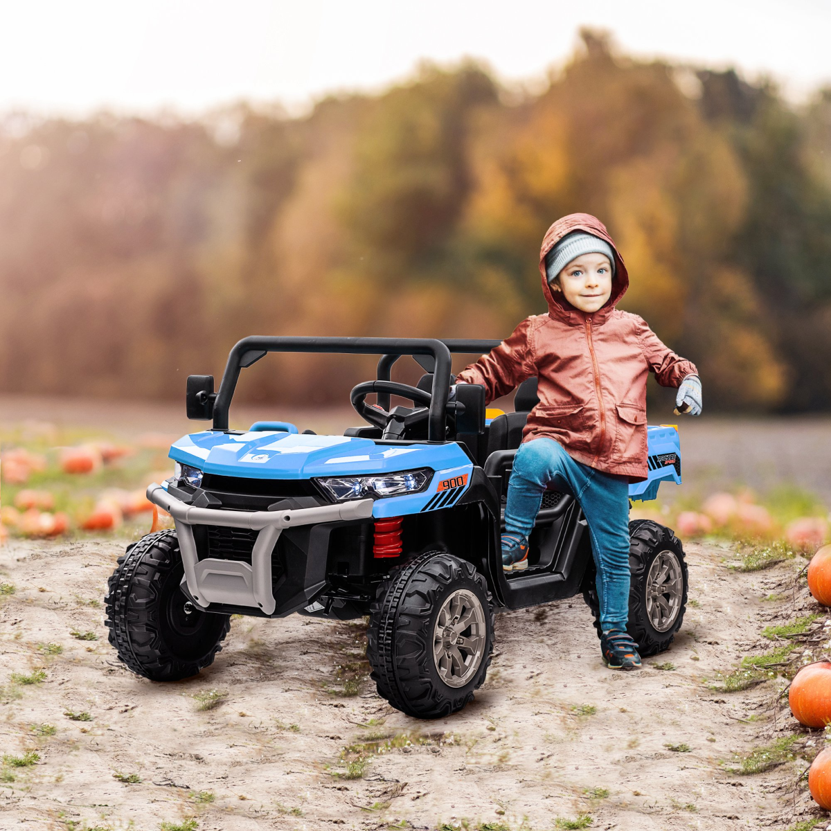 HOMCOM 12V Two-Seater Kids Electric Ride-On Truck, Blue and Black