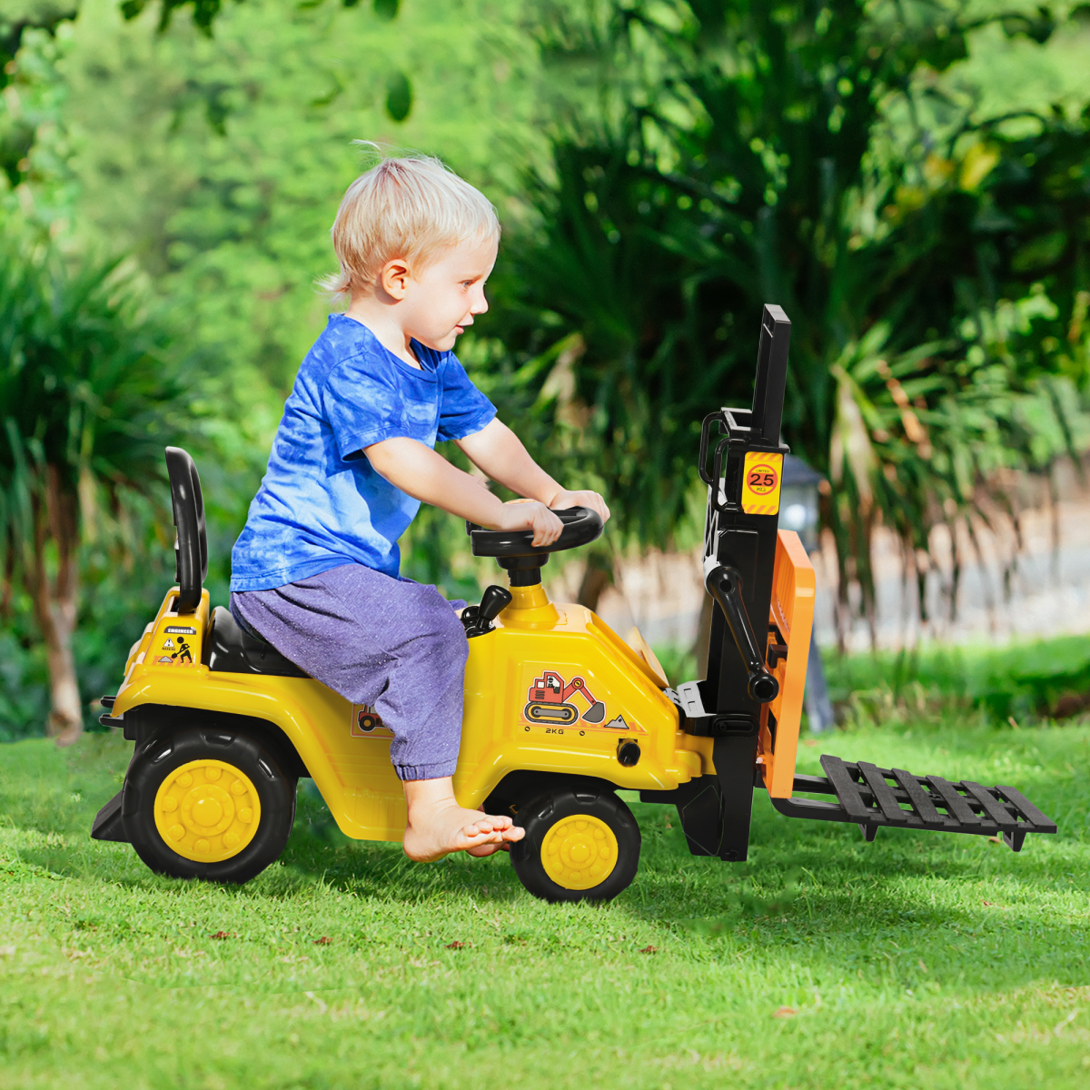 HOMCOM Kids Ride on Forklift Truck w/ Fork Tray, Under Seat Storage, Backrest