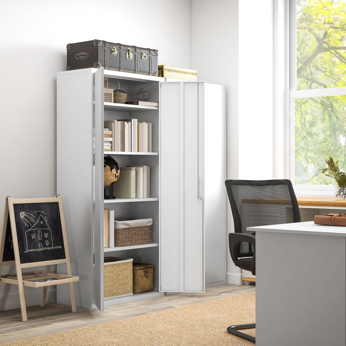 HOMCOM Lockable Steel Storage Cabinet with 5 Adjustable Shelves, White