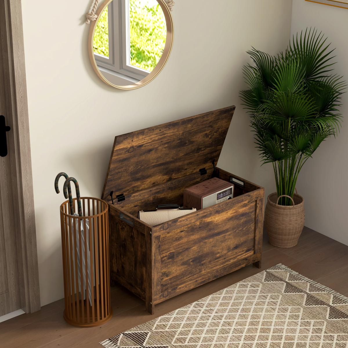 HOMCOM Storage Bench Chest with 2 Safety Hinges, Living Room