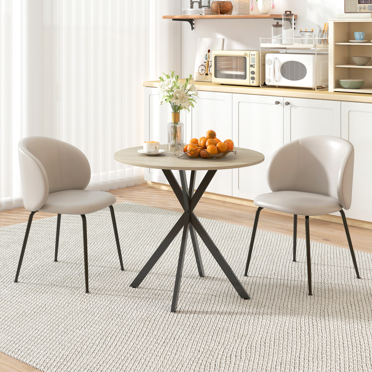 HOMCOM 80cm Round Dining Table, White Oak Effect with Steel Legs