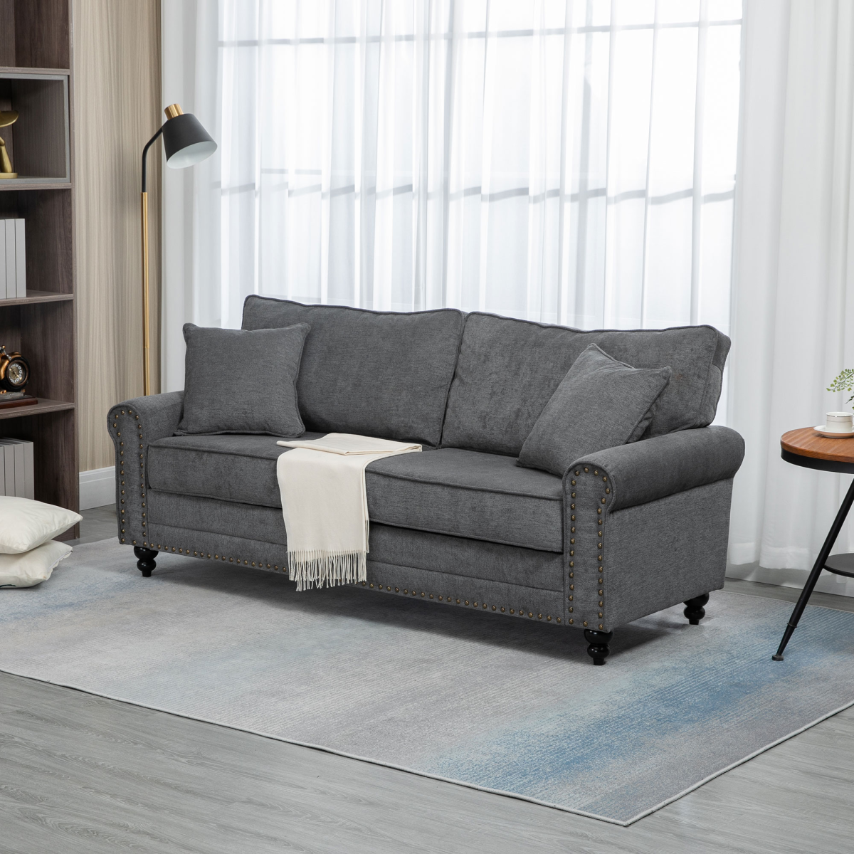Grey Fabric 2 Seater Sofa with Cushions and Pillows