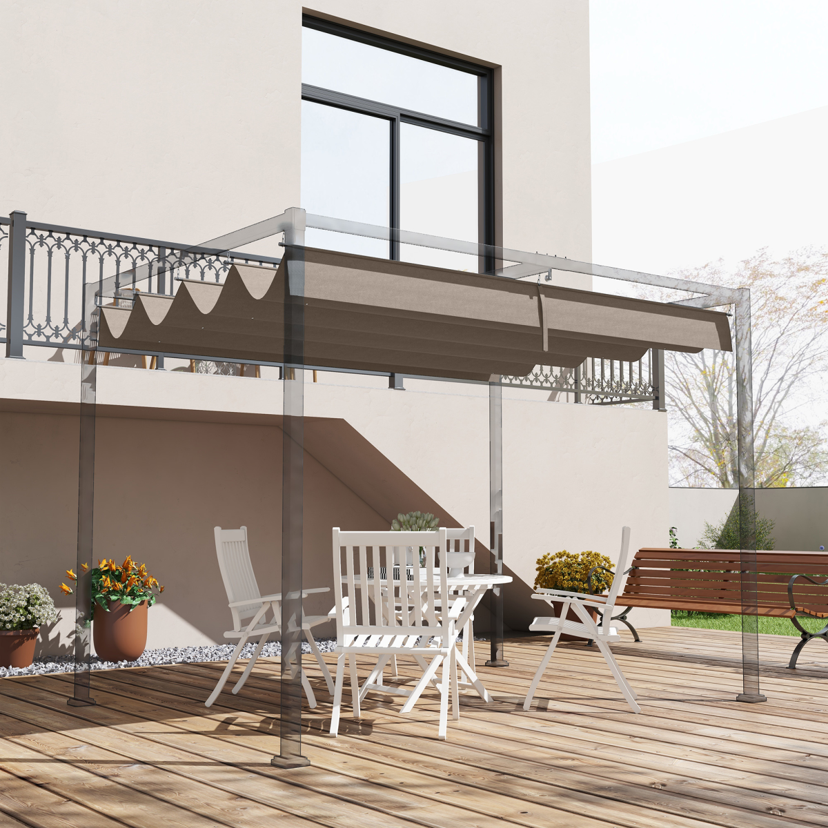Outsunny Pergola Sun Shade Cover Roof Replacement for 3 x 2.15m Pergola, Coffee