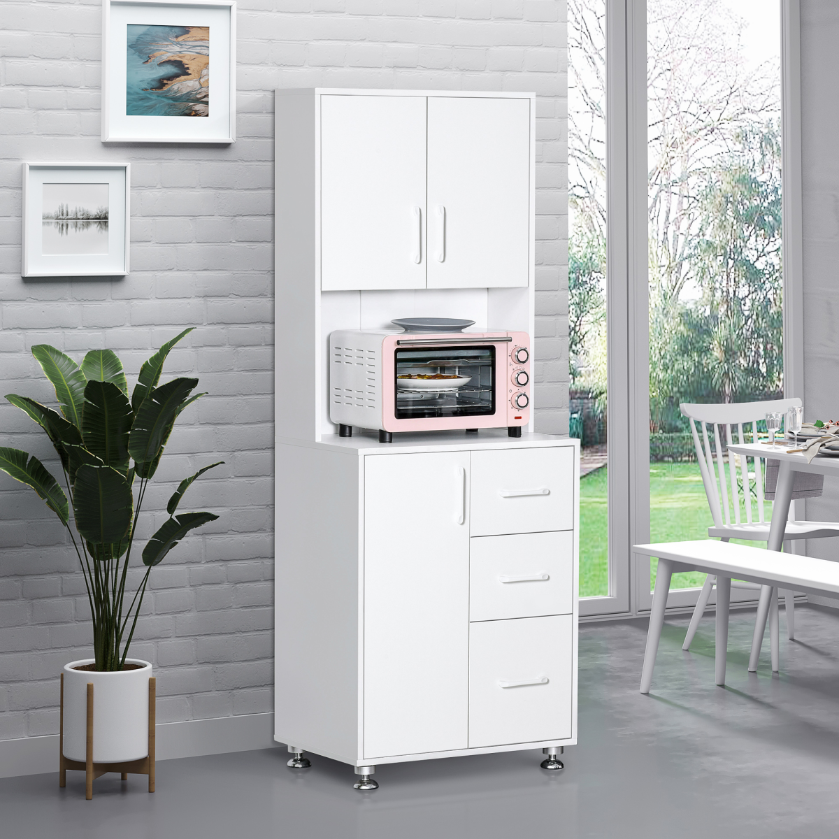 HOMCOM Kitchen Buffet Storage Cabinet with 2 Cabinets and 3 Drawers, 60 x 40 x 150 cm, White