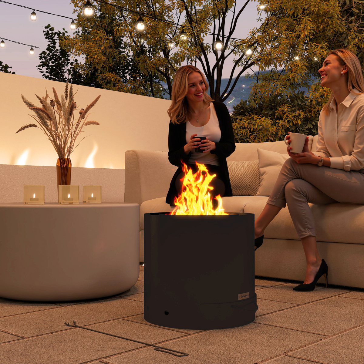 Outsunny Round Steel Fire Pit with Ash Tray and Poker, Black