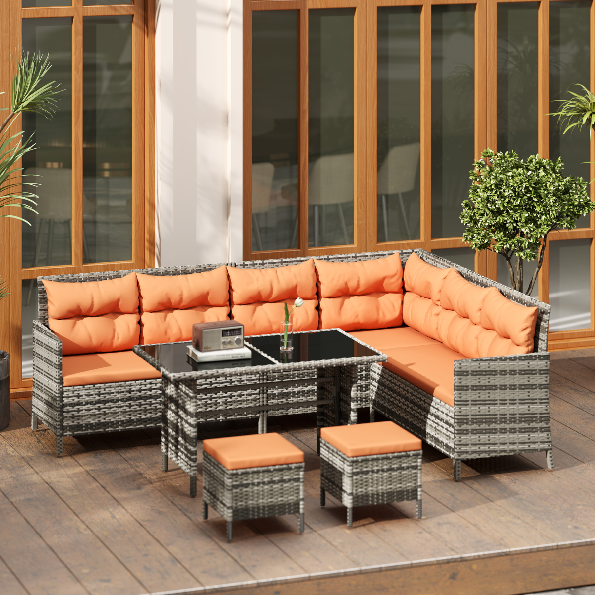 Outsunny 6-Piece Orange Wicker Patio Sofa Set with Cushions