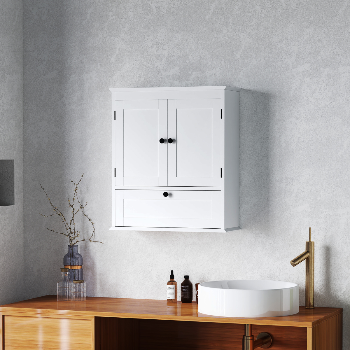 HOMCOM Wall Mounted Bathroom Cabinet with Adjustable Shelf, White