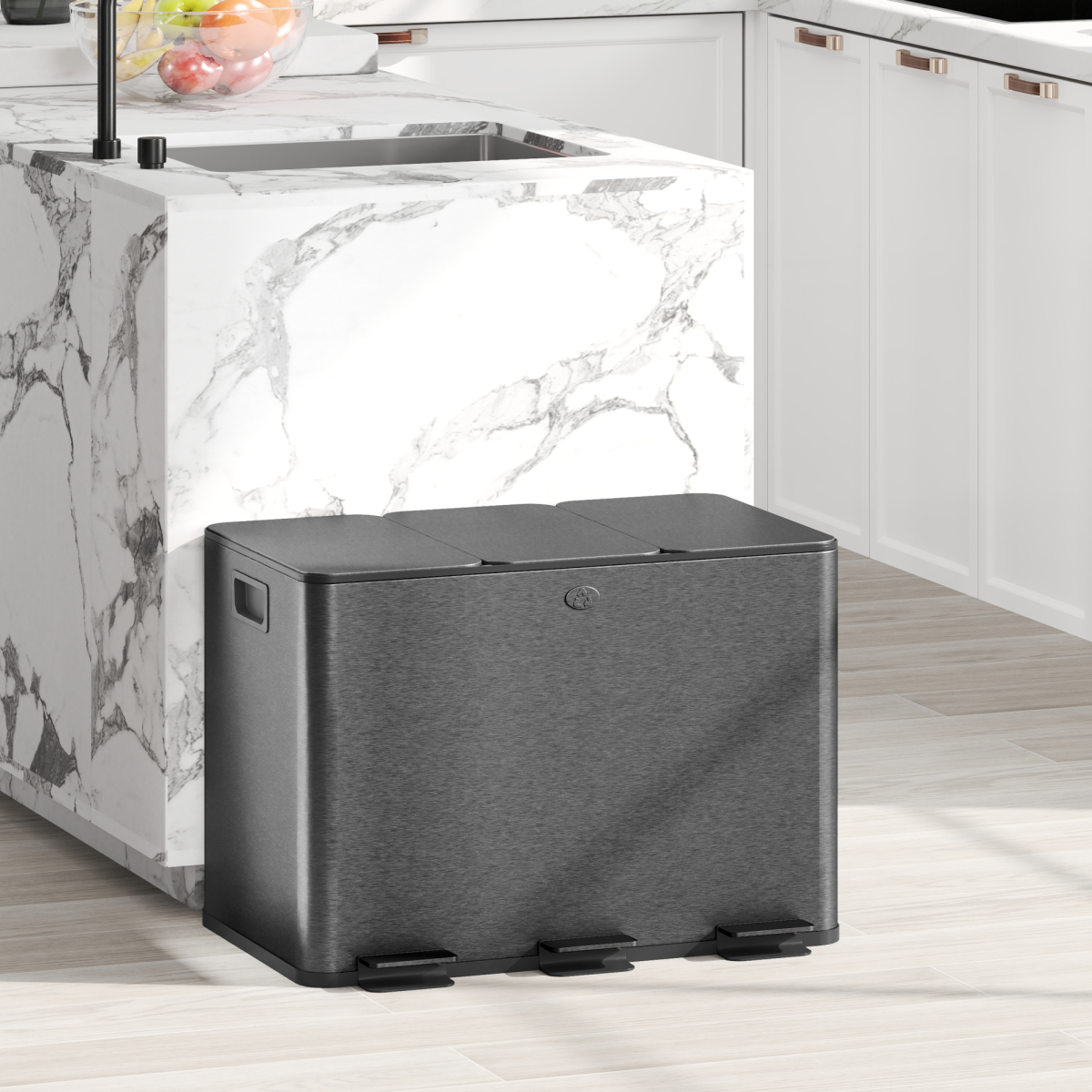 HOMCOM 3 x 20L Triple Kitchen Recycling Pedal Bin, Black