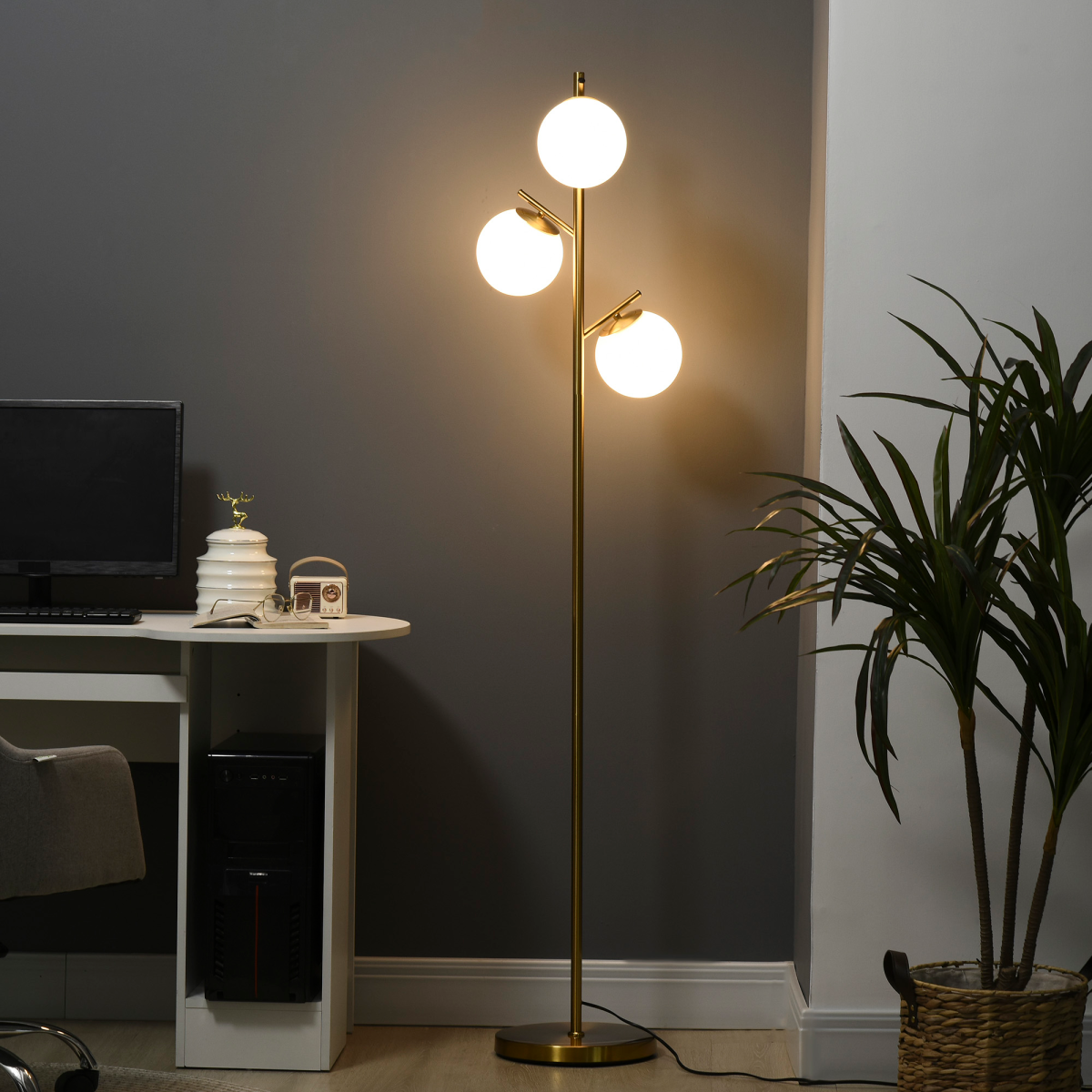 Modern 3-Light Gold Floor Lamp for Living Room & Bedroom