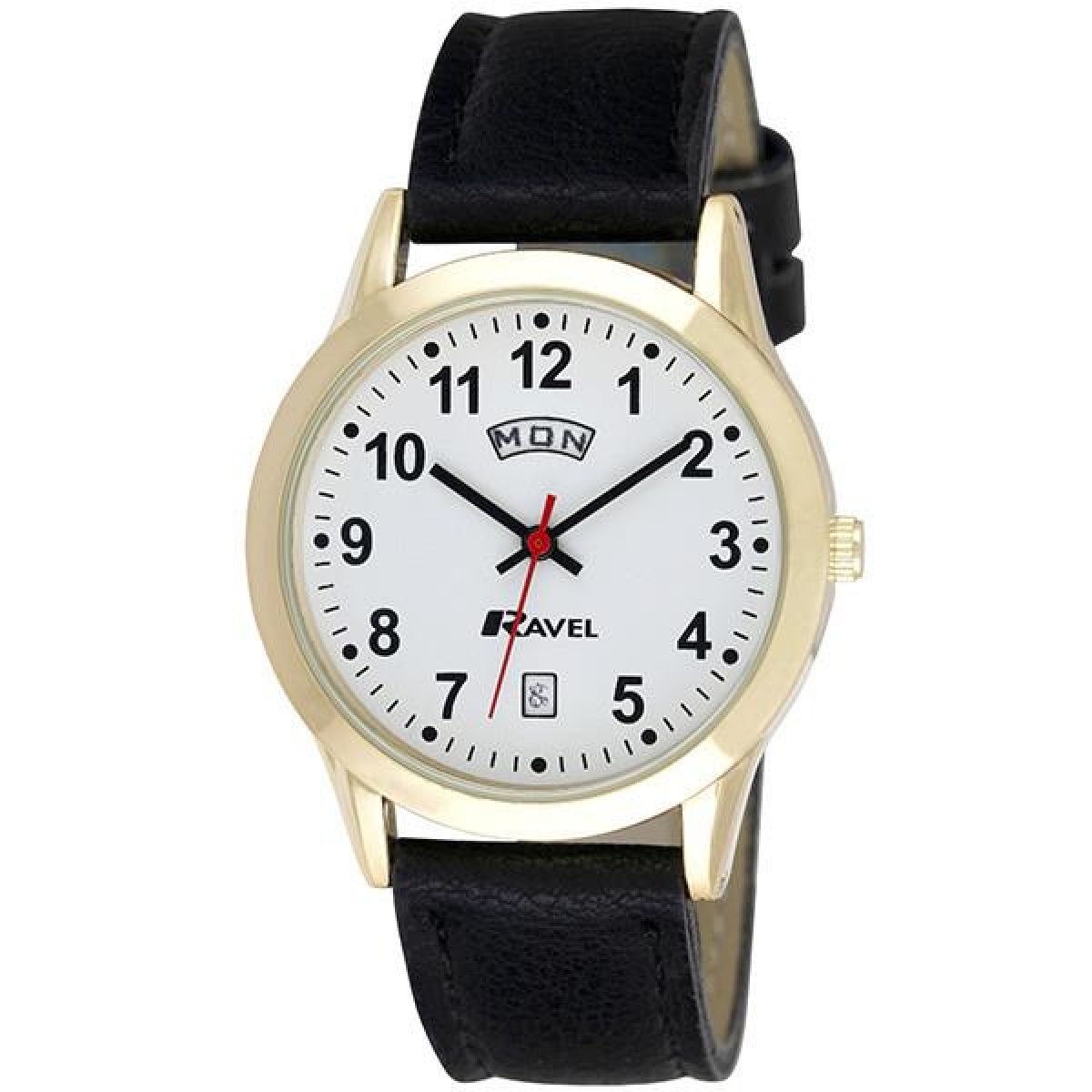 Ravel Mens Gilt Day/Date Faux Leather Strap Watch + Ravel Womens Gilt Day/Date Faux Leather Strap Watch R0706.19.1+R0706.19.2