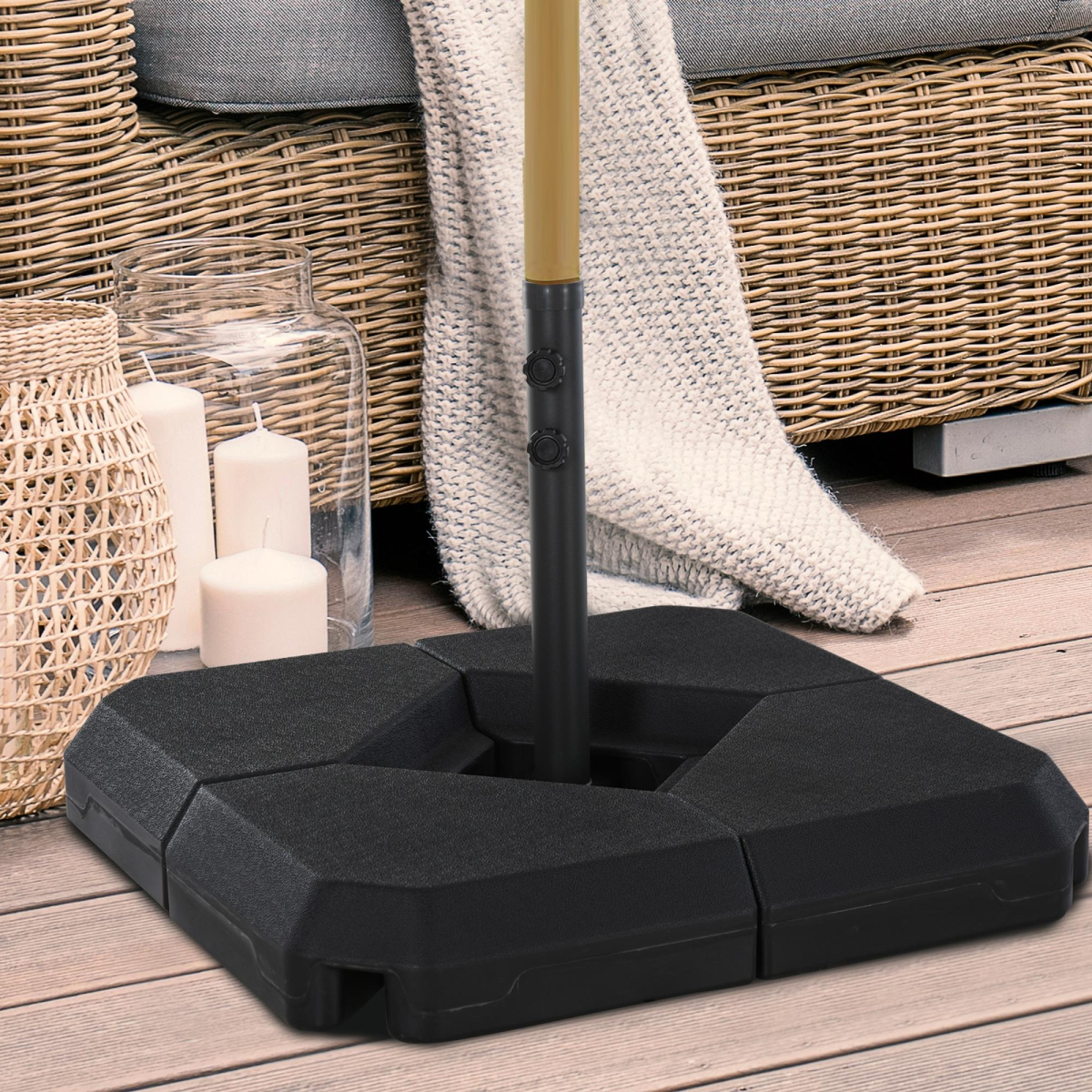 Outsunny 4-Piece Fillable Parasol Base for 48mm Poles, Black