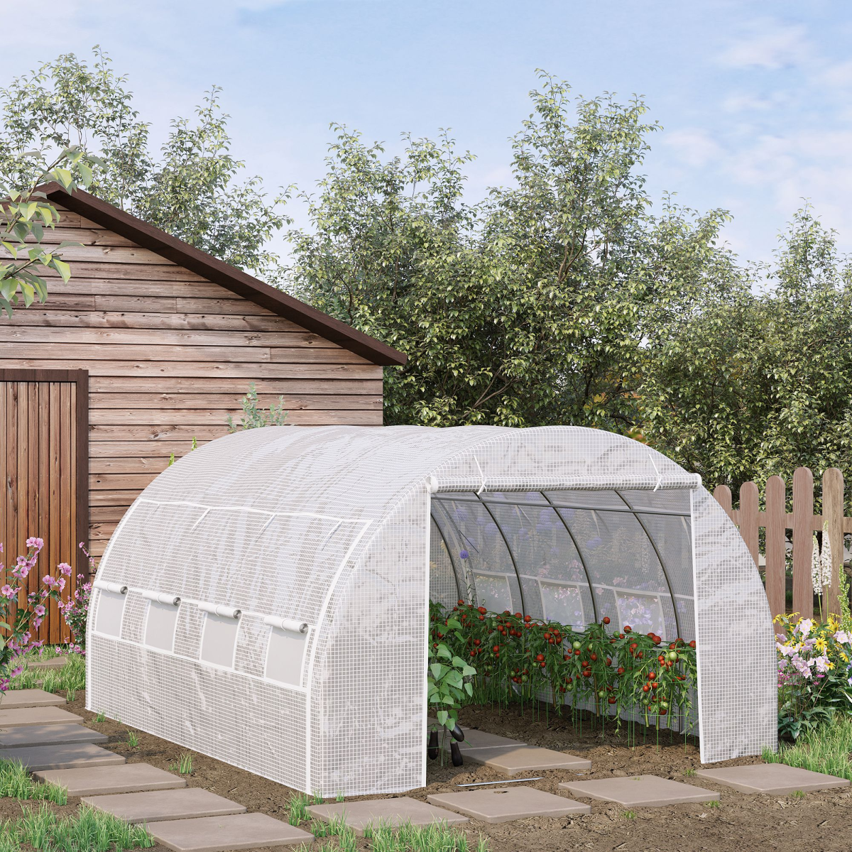 3.9 x 3 x 2 m Walk-In Greenhouse Polytunnel with Steel Frame, Windows and Door