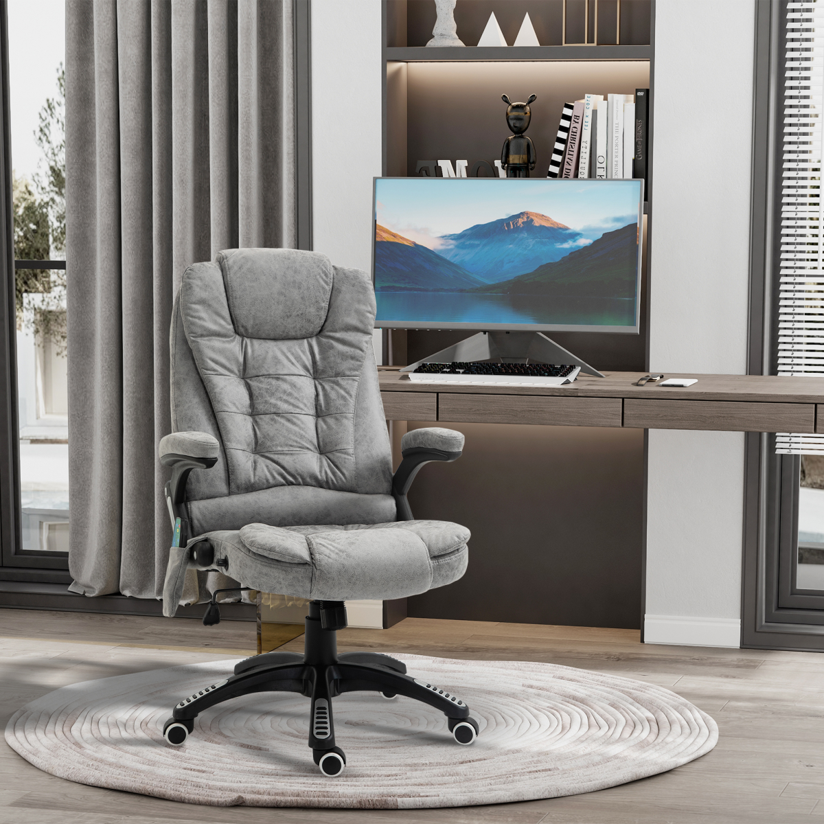 Grey Executive Reclining Office Chair with Heating Massage Headrest
