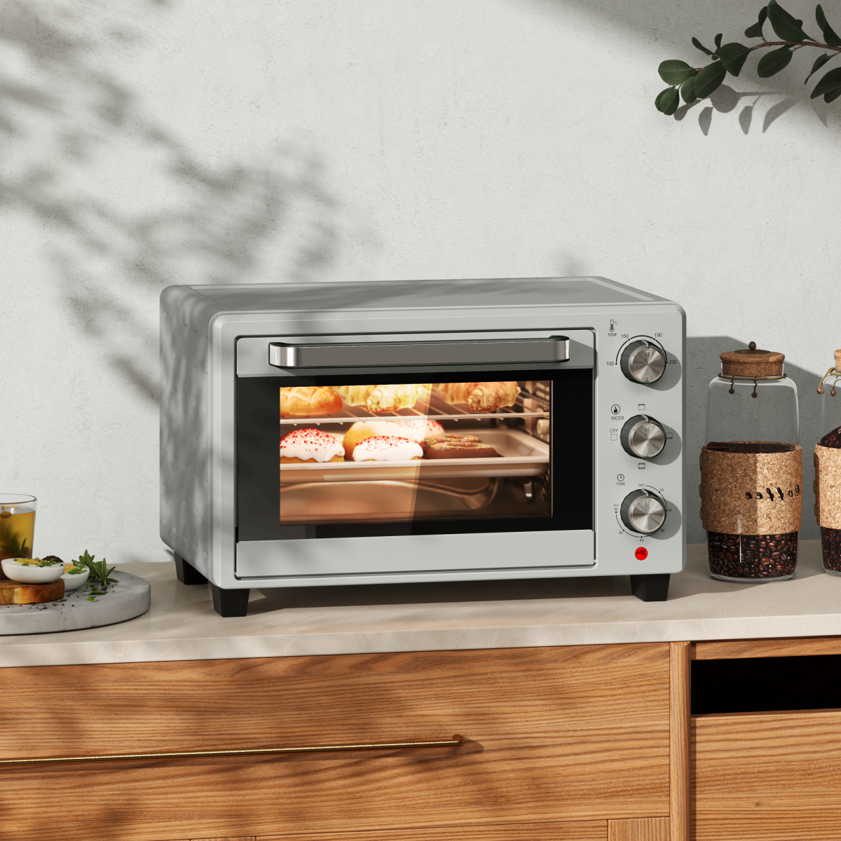 HOMCOM 21L Electric Mini Oven with Adjustable Temp, 1400W, Silver