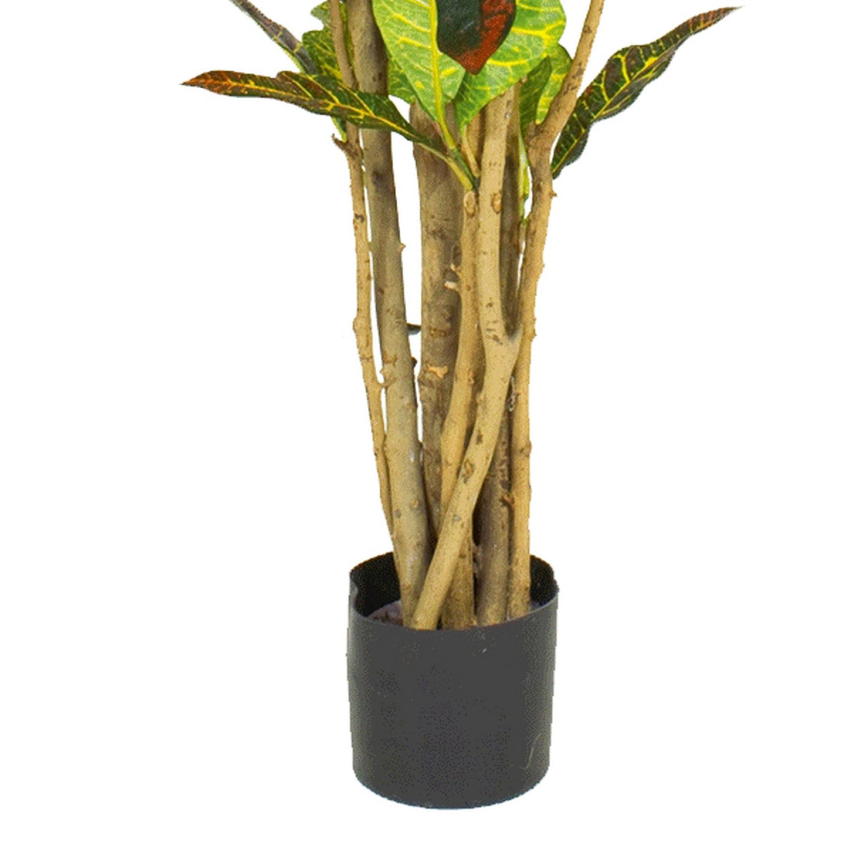 Leaf 150cm Artificial Croton Tree, Realistic Faux Tropical Plant in Black Plastic Pot