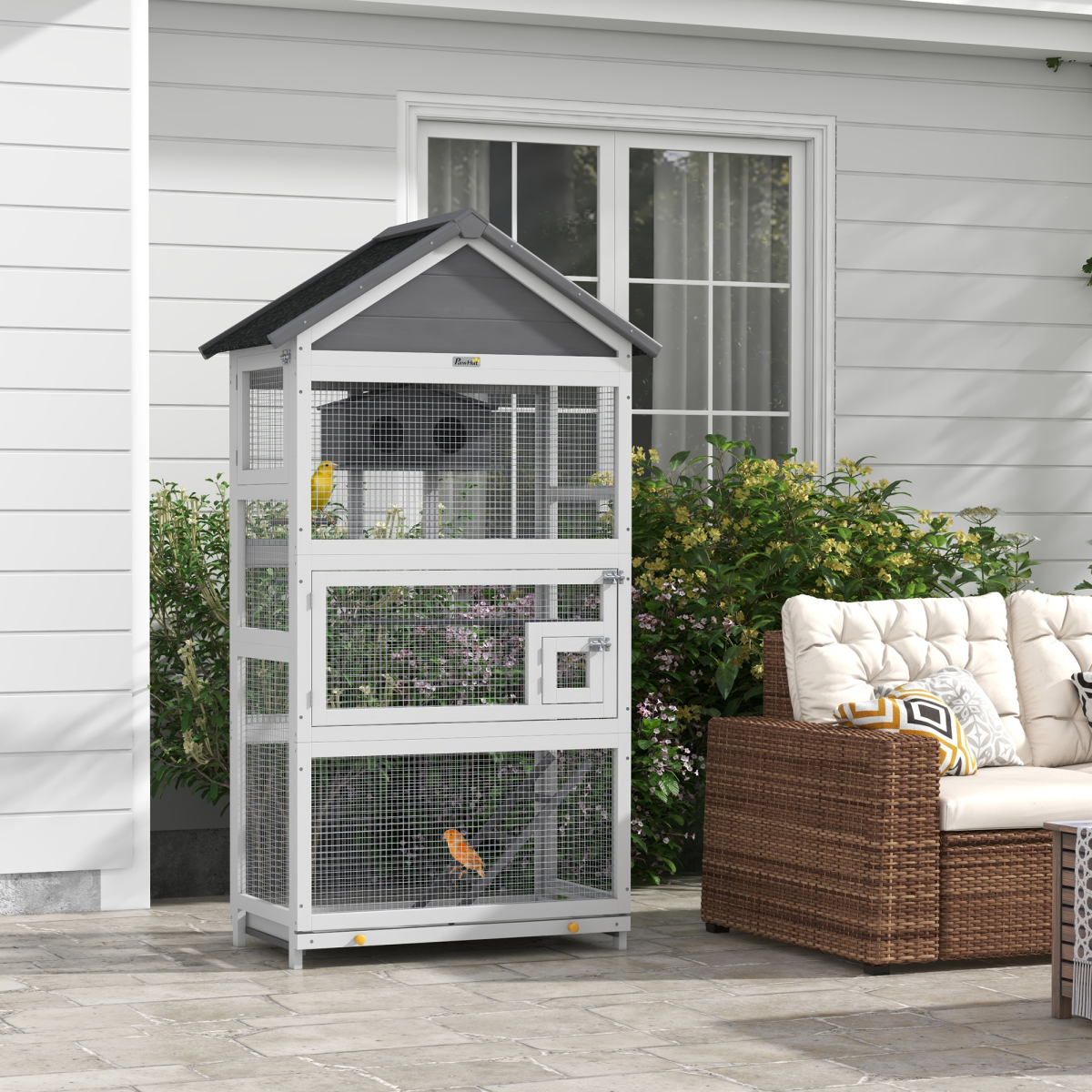 PawHut Bird Cage with Stands for Finches & Parakeets, Grey
