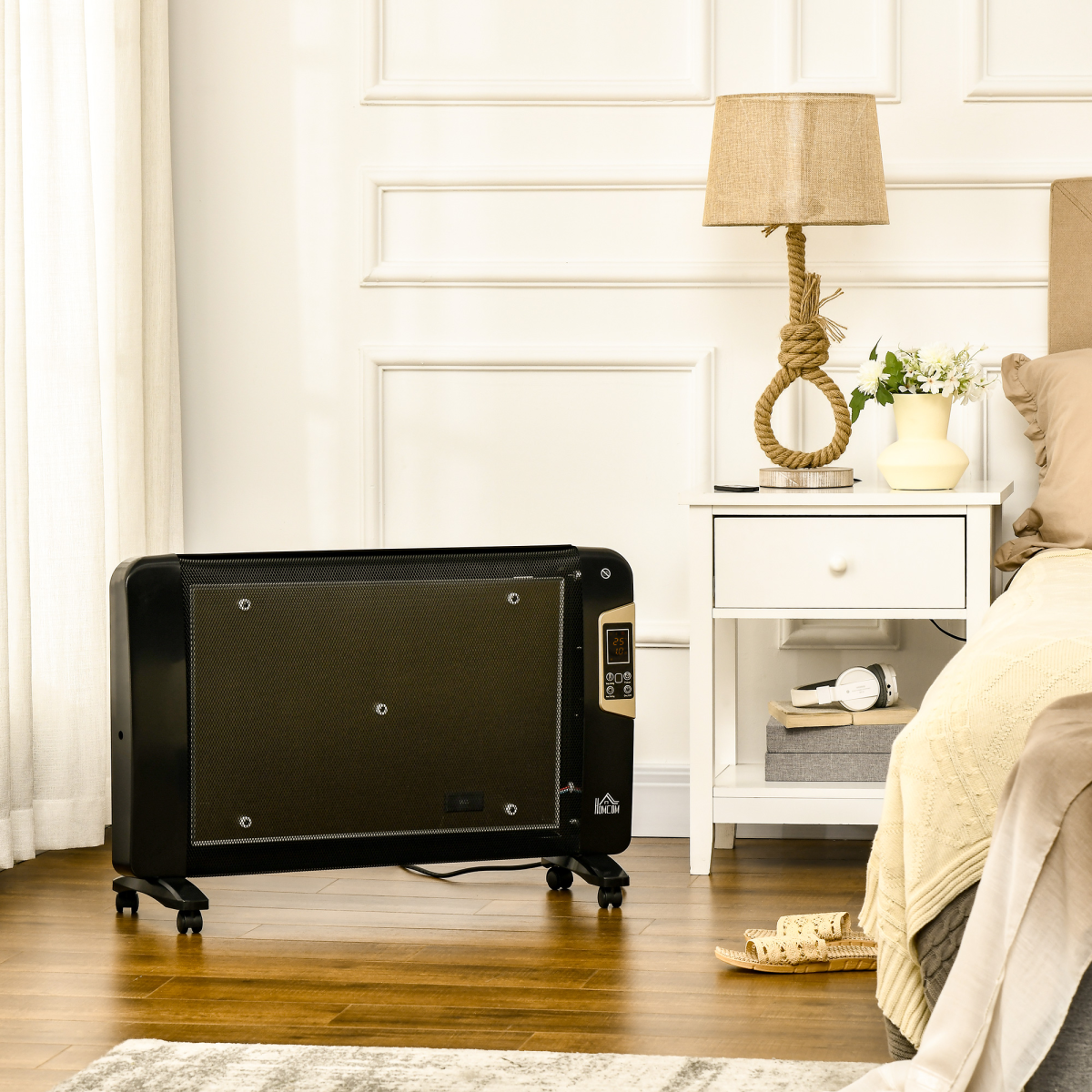 HOMCOM Electric Space Heater with Adjustable Thermostat 15-40C, 1000W/2000W, 12-Hour Timer, Remote Control, Black