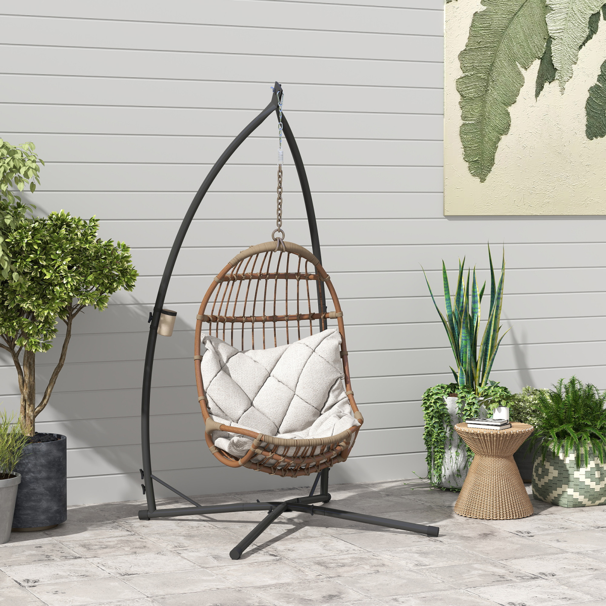 Outsunny Steel Hammock Chair Stand with Cup Holder, Black