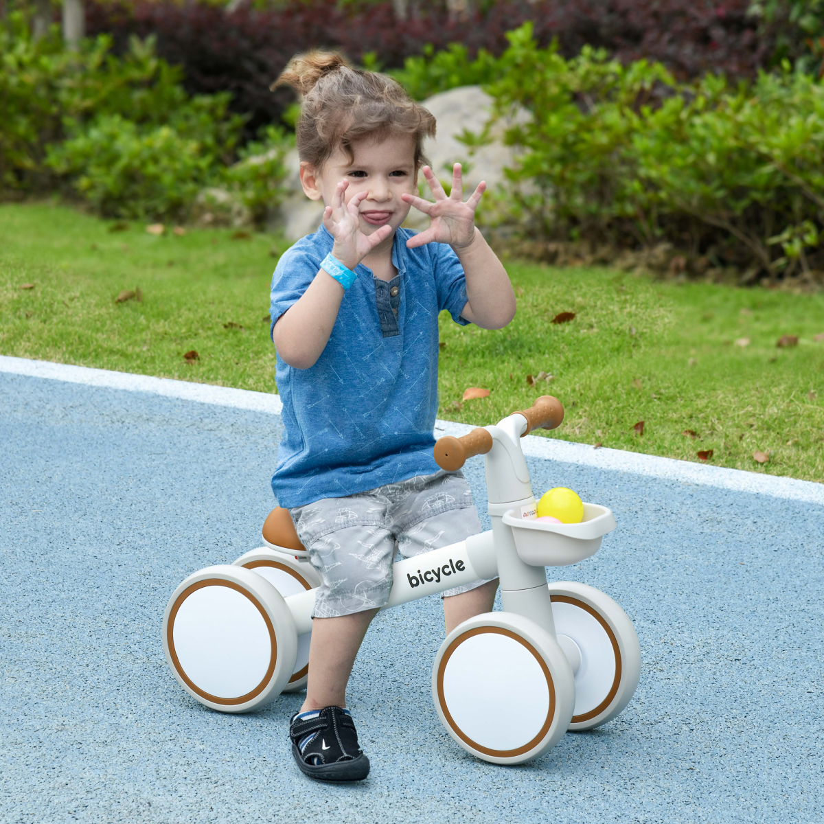AIYAPLAY Kids Balance Bike, Adjustable Seat, Ages 1-3, Brown