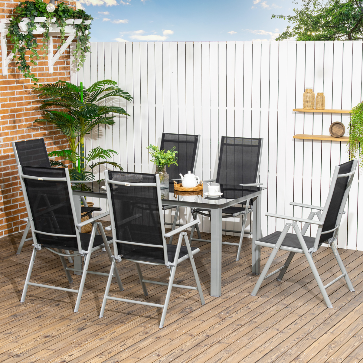 Outsunny 7-Piece Aluminium Patio Dining Set with Folding Chairs