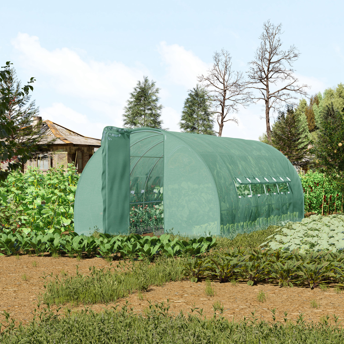 Outsunny 6 x 3m Reinforced Walk-In Polytunnel Greenhouse with Steel Frame and UV PE Cover