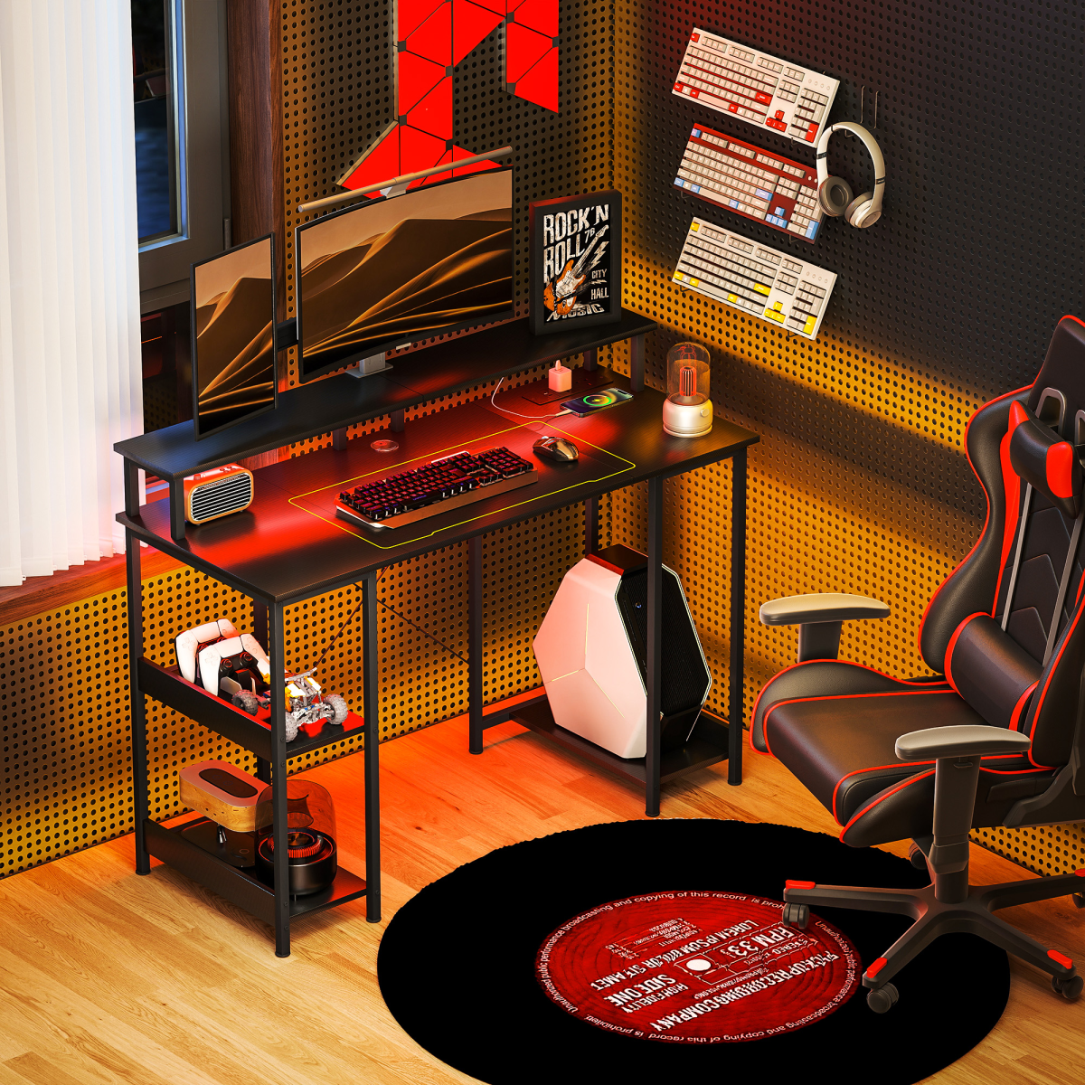 HOMCOM Reversible Computer Desk with Storage and Charging Station