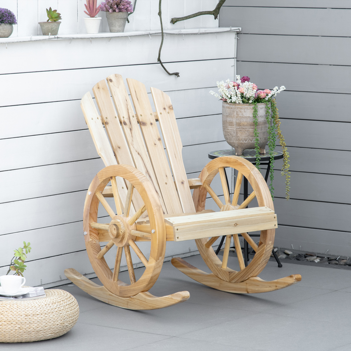 Outsunny Natural Fir Wood Adirondack Rocking Chair for Garden Porch
