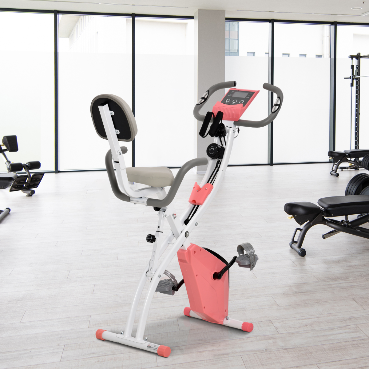 2-in-1 Upright and Recumbent Exercise Bike with 8-Level Adjustable Resistance, Pulse Sensor, LCD Monitor, Phone Holder, and Foldable Design