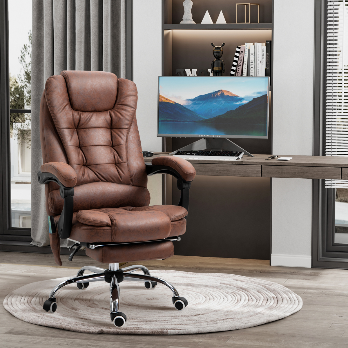 Vinsetto Heated 6-Point Massage High Back Reclining Office Chair, Brown