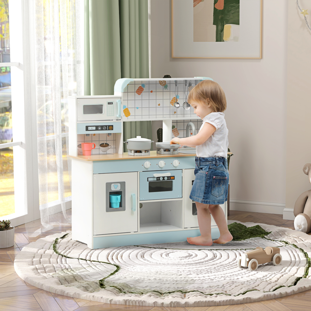 AIYAPLAY Kids Toy Kitchen Playset with Lights, Sounds & Accessories