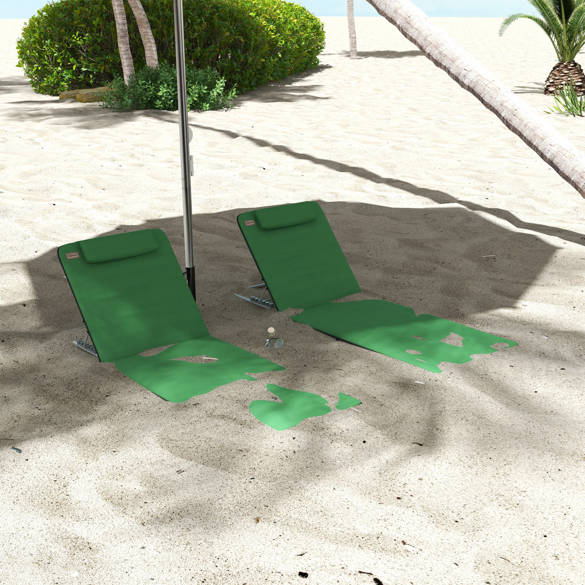 Outsunny 2-Piece Outdoor Beach Mat Set with Backrest, Steel Reclining Frame, Pillow