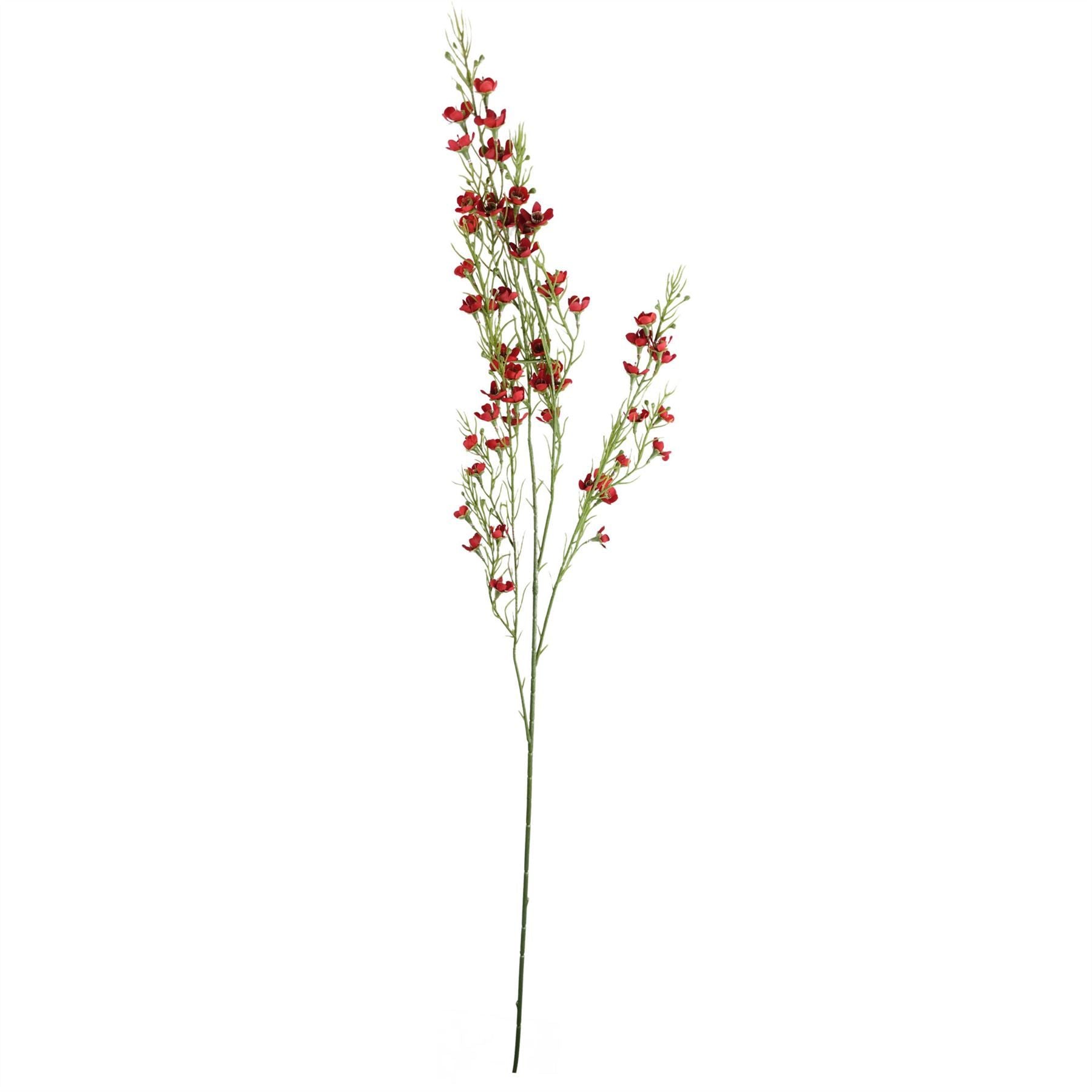 Leaf Pack of 6 Artificial Foliage Stems with Small Flowers, Red, 100cm