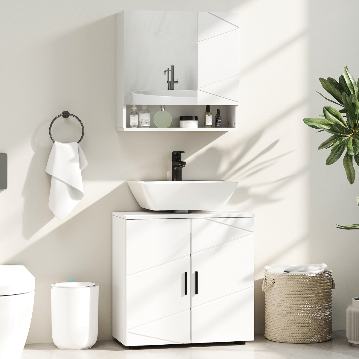kleankin White Bathroom Vanity Cabinet, Under Sink Storage with Shelf