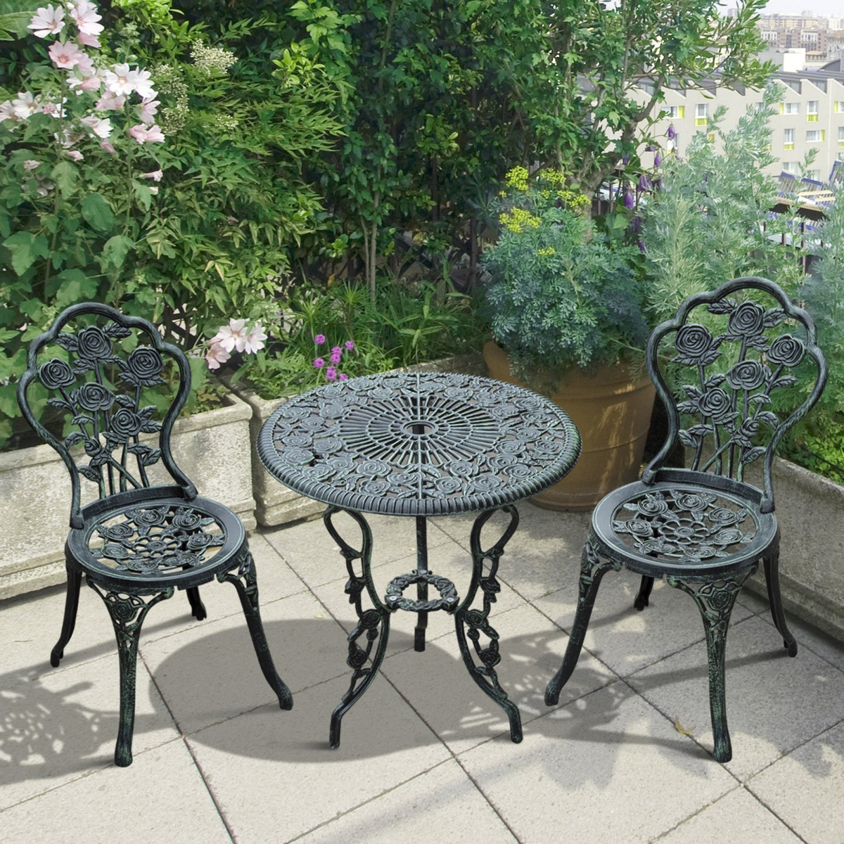 Outsunny 3-Piece Cast Aluminum Bistro Set, Antique Green