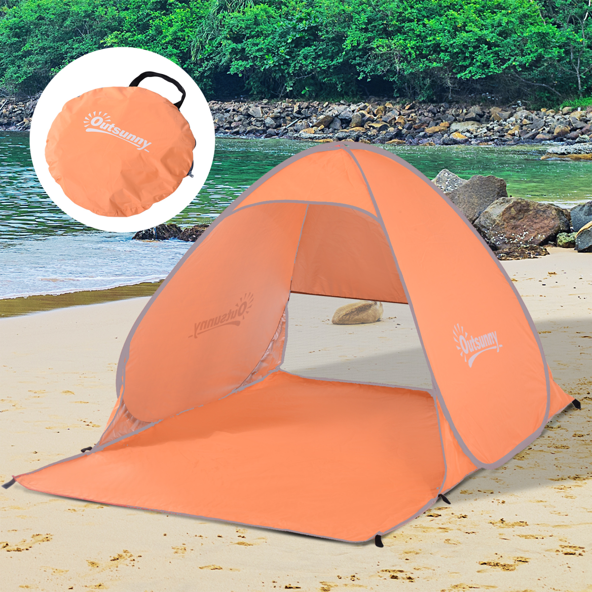 Pop-Up Beach Tent Sun Shade Shelter for 2-3 People with Ventilation Window, Stakes and Carry Bag, 200 x 150 x 119 cm