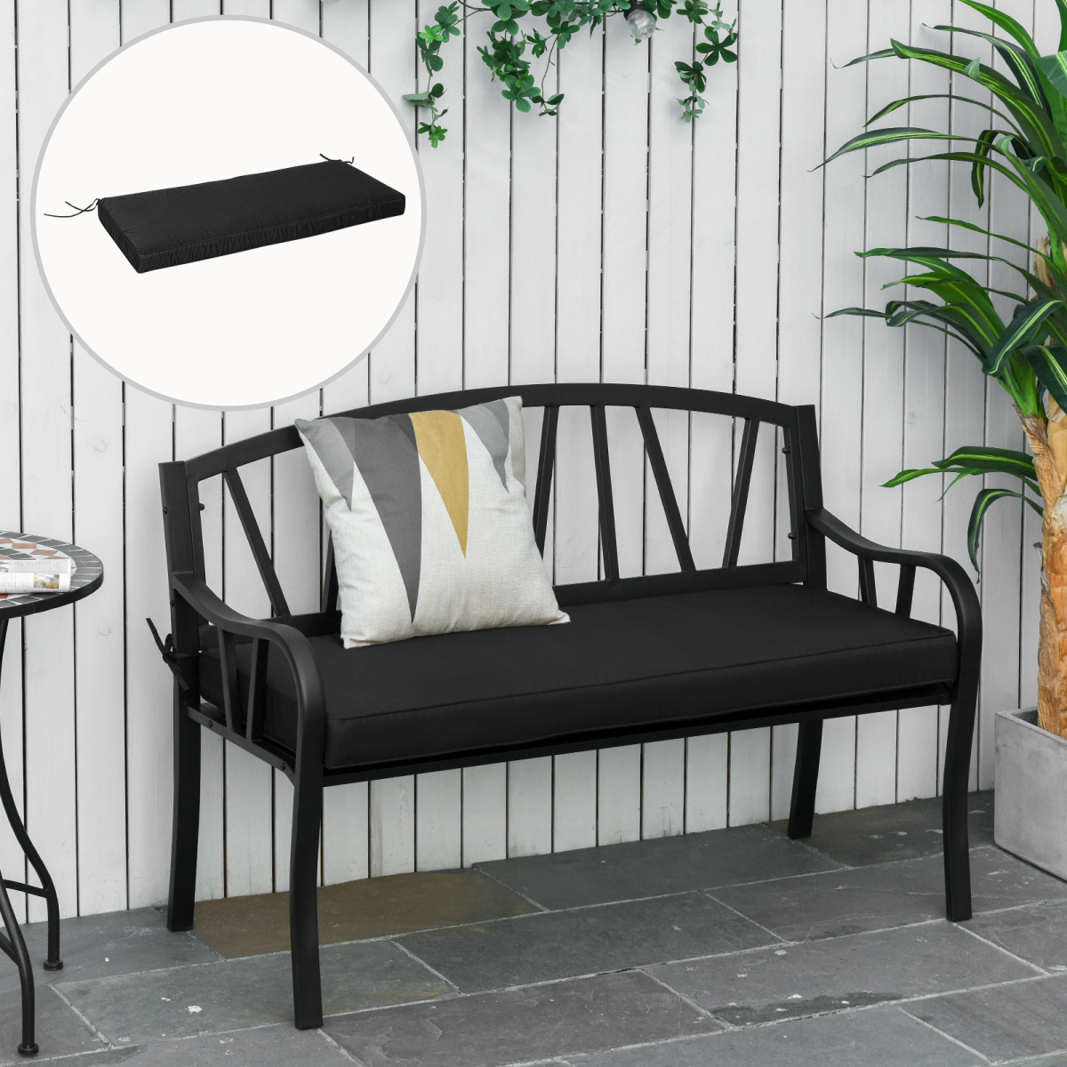 Outsunny Garden Bench Cushion 2 Seater Seat Pad, Black
