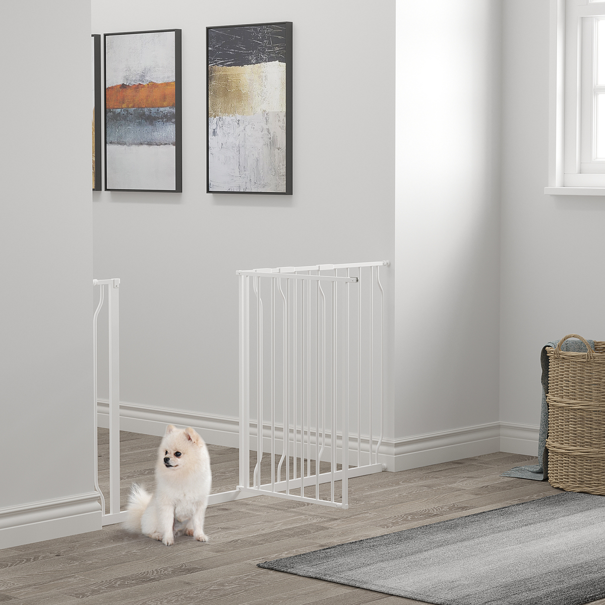 Adjustable Metal Pet Safety Gate for Doorways, White, 75-145cm