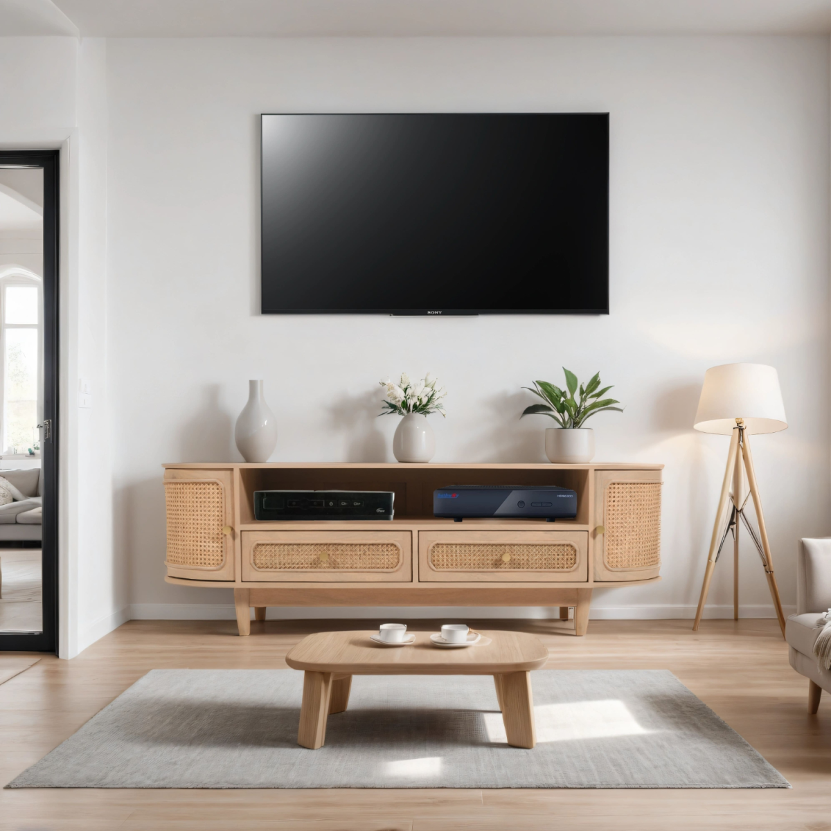Valencia Cane & Mango Wood 2 Drawers And 2 Door Tv Cabinet