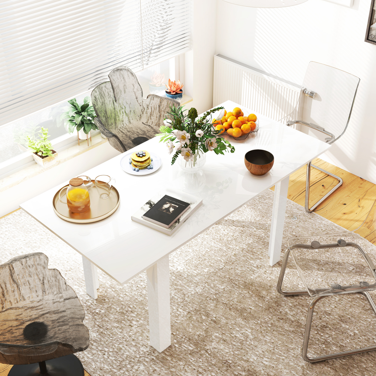 HOMCOM Extendable Dining Table for 4-6, High Gloss White