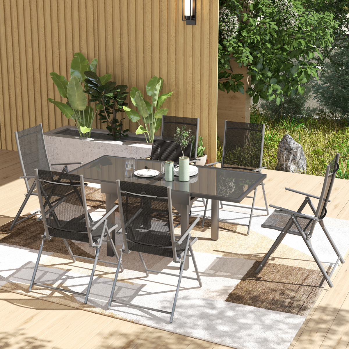 Outsunny 7-Piece Grey Dining Set with Expandable Table, 4-6 Seats