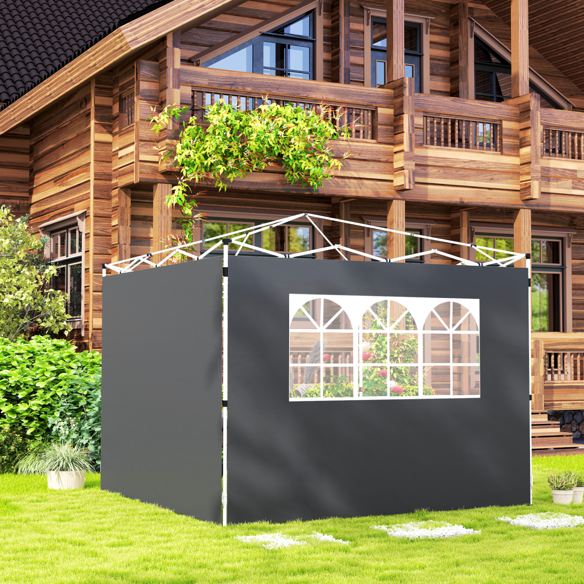 Outsunny 2-Piece Gazebo Replacement Side Panels with Window, Dark Grey