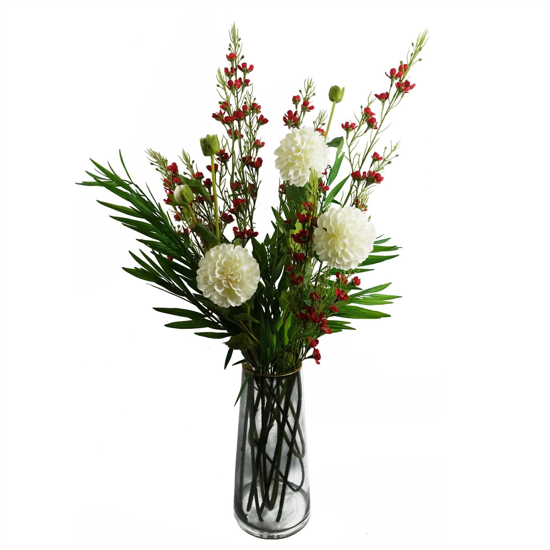 Leaf 100cm Red Artificial Foliage Spray with Small Silk Flowers, Wired Shapable Stem