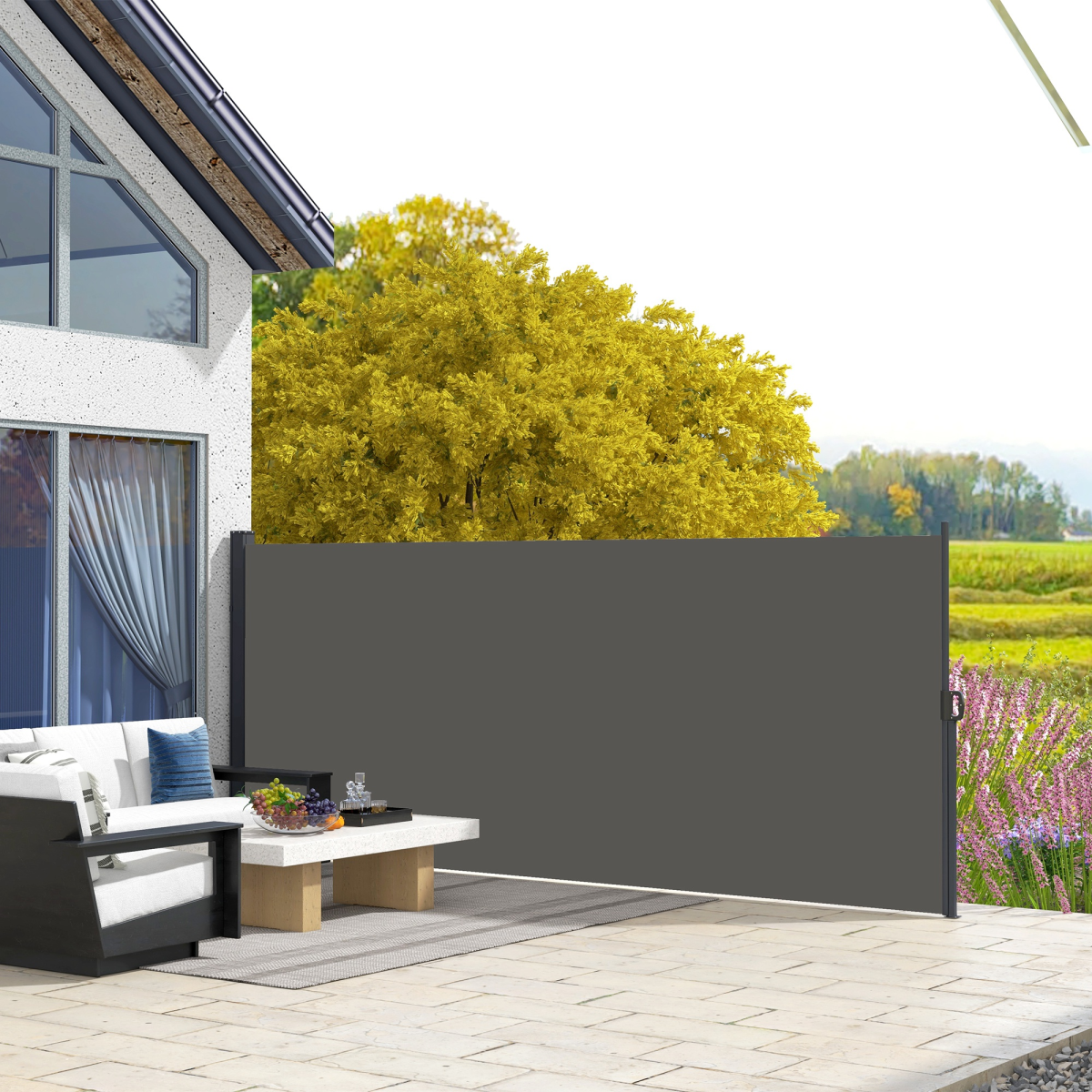 Outsunny Retractable Side Awning Privacy Screen, 400 x 180cm, Dark Grey