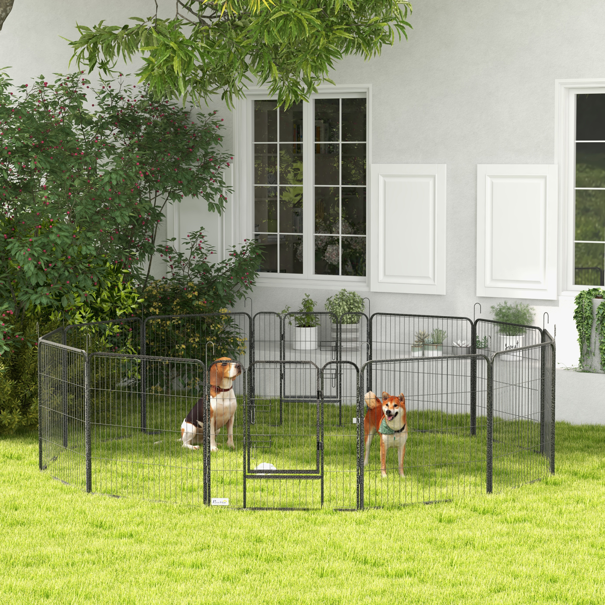 PawHut 12-Panel Steel Puppy Play Pen with Lockable Doors
