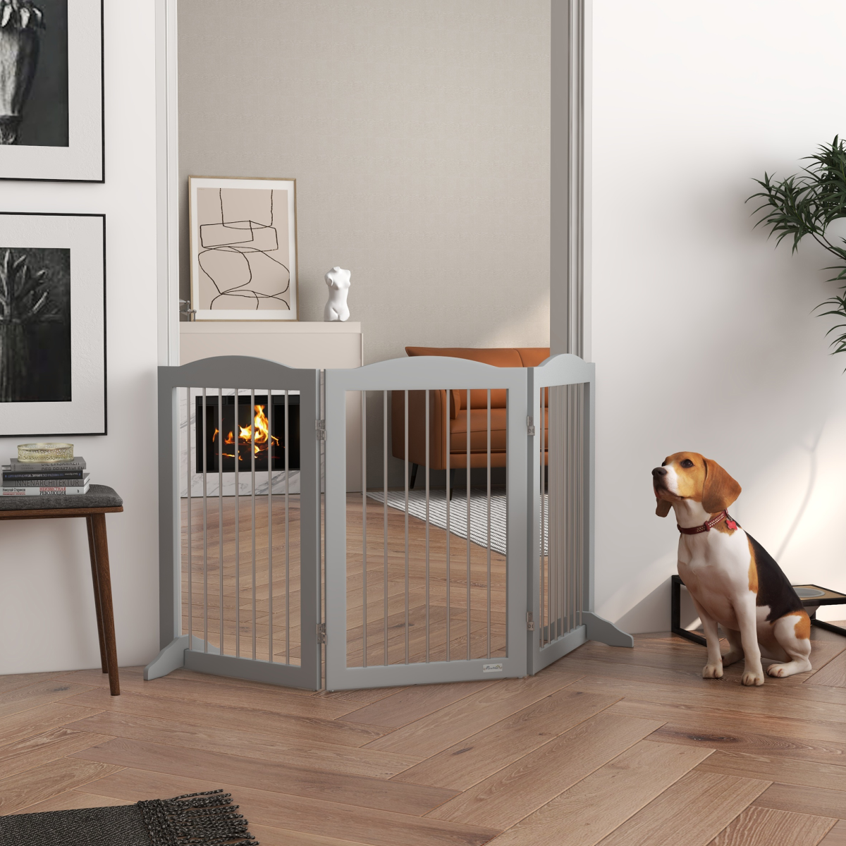 PawHut Foldable Freestanding Dog Gate with 2 Support Feet, Grey